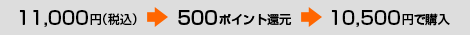 11,000円（税込） → 500ポイント還元 → 10,500円で購入