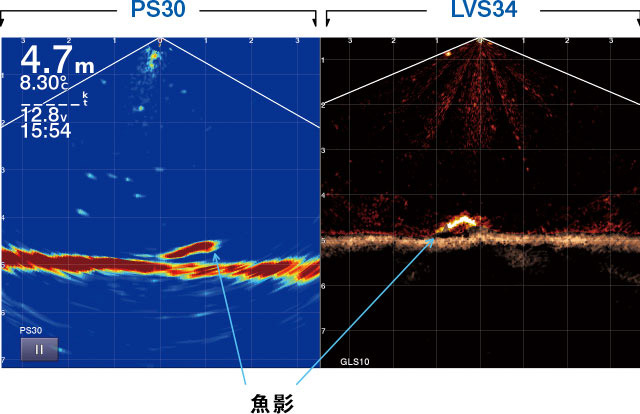 PS30とLVS34 下方ソナーの比較