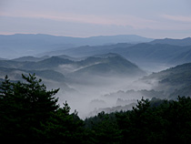 朝靄の山並み