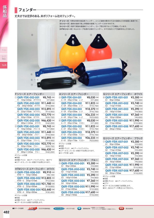 フェンダー - 係船品 | ヤマハ発動機グループ ワイズギア ヤマハ(YAMAHA) Gシリーズ エアーフェンダー ブルー Q6R-YSK-000-004